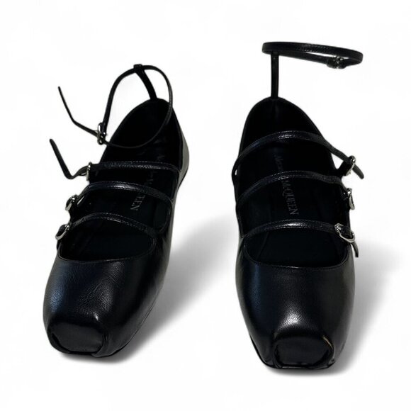Alexander McQueen Strappy MaryJane Black Leather Caged Ballet Flat sz EU 36.5 - Picture 2 of 15